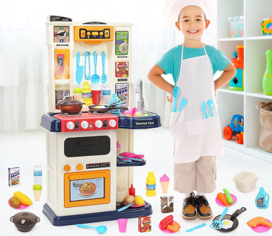 HKM-514707 Kids Kitchen Playset with Plastic Spraying Mist Sink - 65Pcs Pretend Play Food Toys for Ages 2 to 13 Years