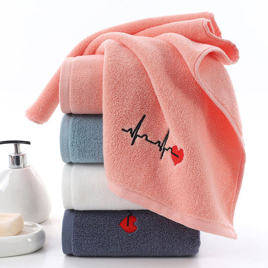 HKM-517907 Thickened Embroidered Cotton Towel - Quick-Dry, 35x75cm, Available in White, Pink, Blue, Dark Gray