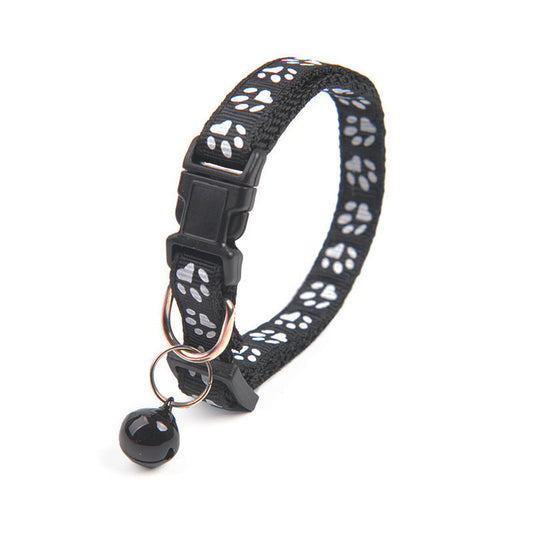 HKM-519507 Solid Color Nylon Puppy Bell Collar with Cute Footprints Design for Cats and Dogs – Multiple Colors Available