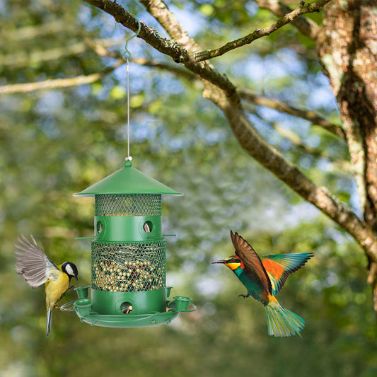 HKM-520723 Outdoor Hanging Wild Bird Feeder with Squirrel-Proof Metal Construction and 360-Degree Feeding Design