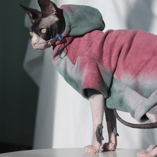 HKM-521363 Velvet Warmth Thick Tie-Dye Hooded Sweater for Cats and Dogs in Autumn and Winter