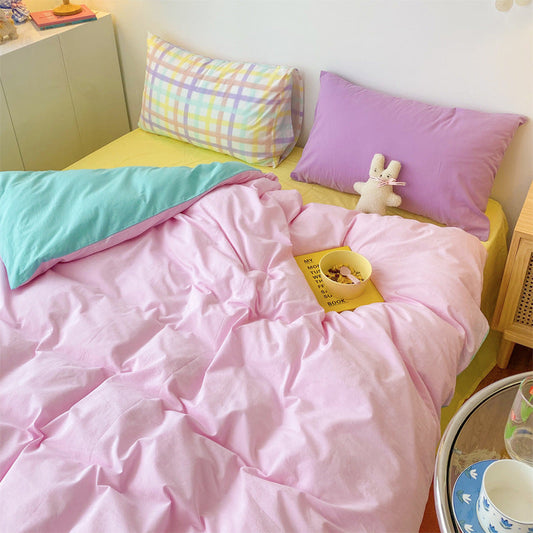 HKM-530835 Rainbow Stripes Princess Bedding Set - Modern Cotton Duvet Cover with Heart Design - Available in Multiple Sizes