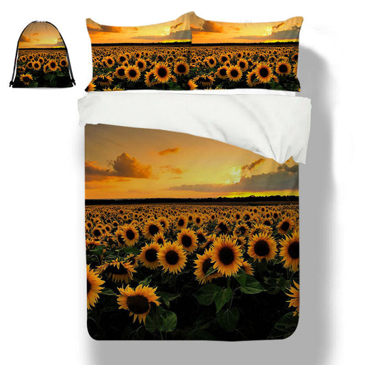 HKM-530835 Sunflower Series Polyester Duvet Cover Set - Available in Four-Piece and Three-Piece Options, Multiple Sizes