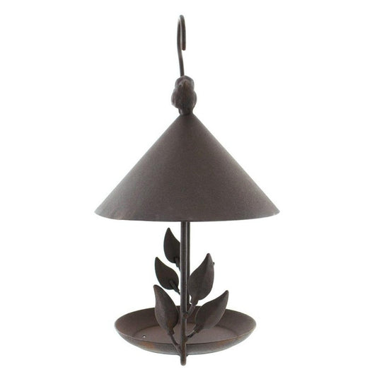 HKM-532243 Wrought Iron Bird Feeder with Removable Roof and Floral Design for Outdoor Use