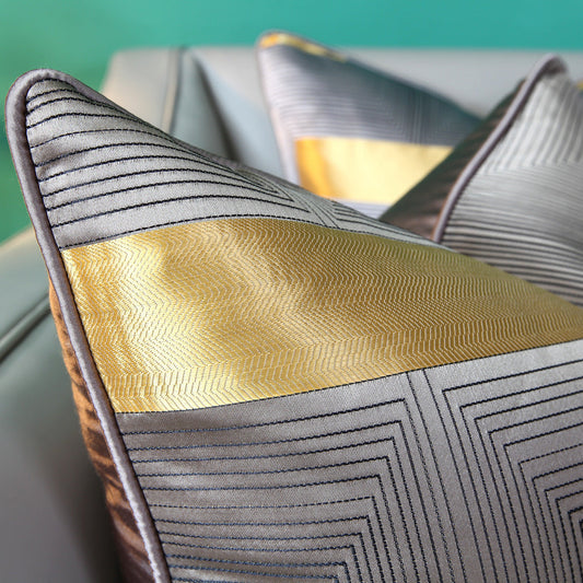HKM-533267 Geometric Abstract Satin Pillowcase - 45x45cm in Yellow, Gray, Coffee, Light Blue, and Orange