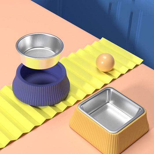 HKM-535955 Stainless Steel Pet Food Bowl - Anti-Overturning Design, Available in Round and Square Shapes