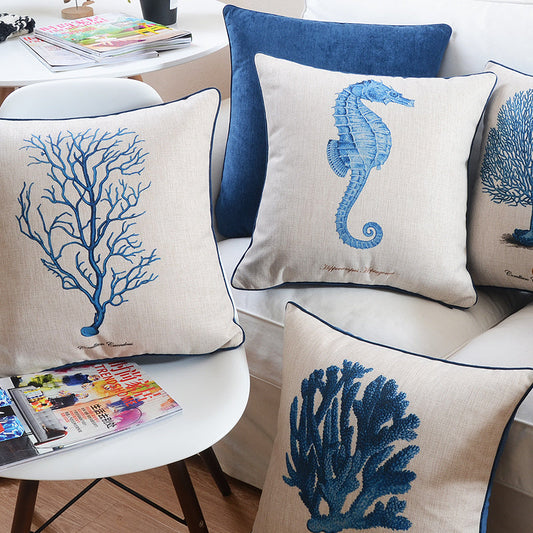 HKM-537555 Ocean Series Cotton and Linen Pillow Cover - 45x45cm