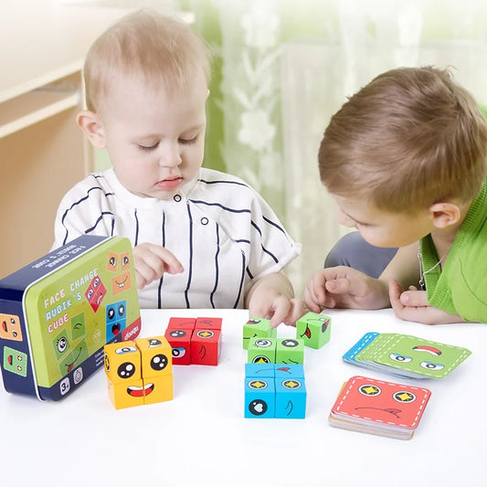 HKM-543187 Children's Face Changing Cube Building Blocks - Educational Interactive Puzzle Toy for Ages 2 and Up