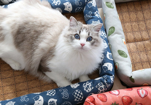 HKM-545939 Summer Rattan Cat Litter Mat - Multi-Color, Square Design with Non-Slip Bottom