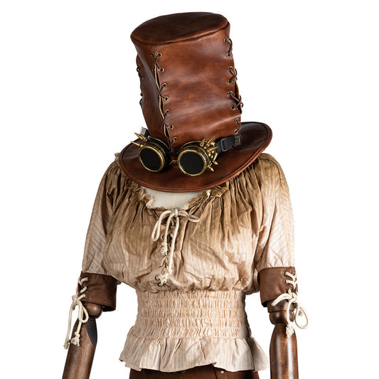 HKM-548243 Vintage Steampunk Top Hat in Brown PU Leather for Adults