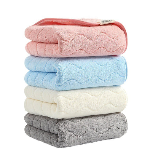 HKM-548371 Coral Fleece Household Face Towel - Multiple Stripe and Solid Colors Available