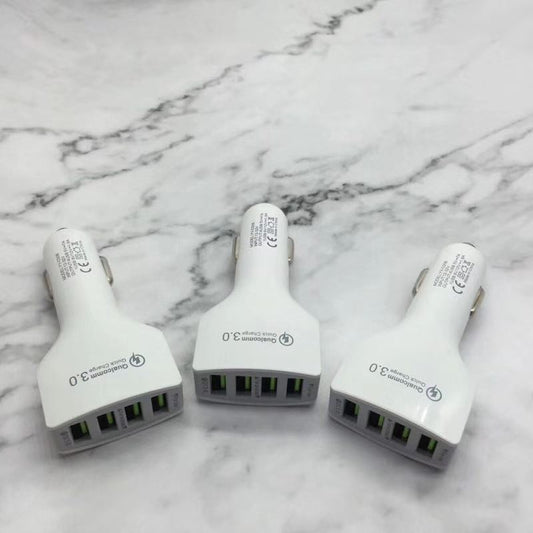 HKM-549139 4-Port QC3.0 Fast Charge USB Car Charger for Mobile Devices - 12V-24V Input