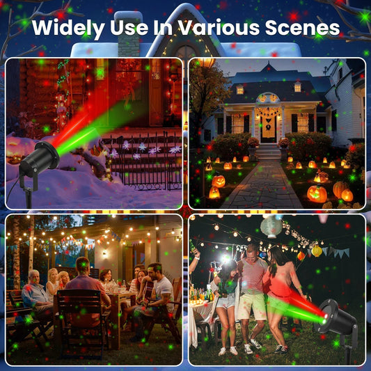 HKM-554835 Outdoor Laser Projector Light - Red and Green Holiday Projector with 3 Modes, 12 Speeds, IP44 Waterproof for Christmas and Halloween Decor