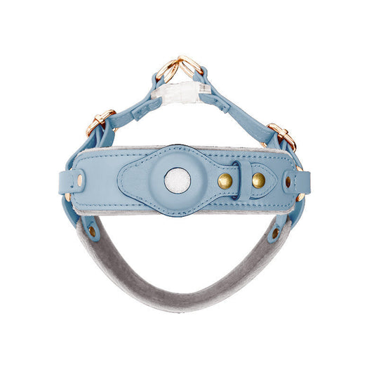 HKM-557843 Dog Chest Harness with Airtag Holder and Traction Rope – Durable Leather, Various Sizes & Colors