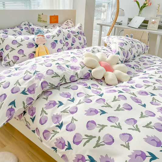 HKM-559315 Soft Cotton Four-Piece Bedding Set with Pillowcases and Duvet Cover in Modern Design