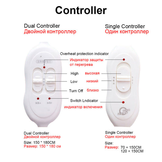HKM-559635 Dual Control Electric Blanket with 3 Heat Settings, Soft Non-Woven Fabric, 220V, Multiple Sizes Available