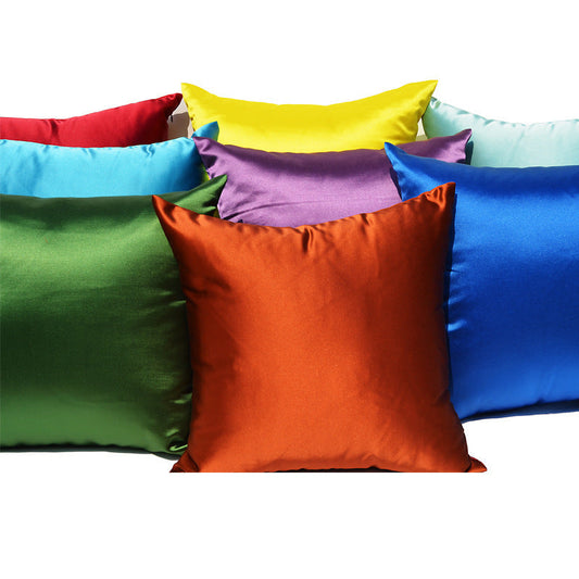 HKM-560467 Solid Color Artificial Silk Pillow Cover with Zipper - Multiple Sizes and Colors Available