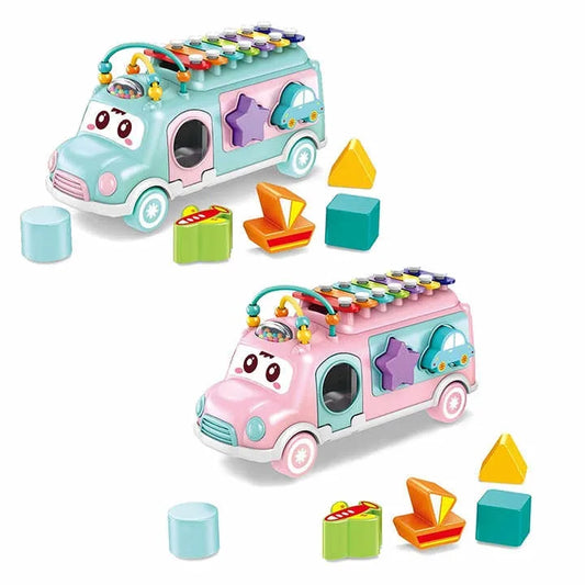 HKM-563411 Toddler Learning Musical Bus Xylophone Toy with Whack-a-Mole Hammer for Ages 1-3