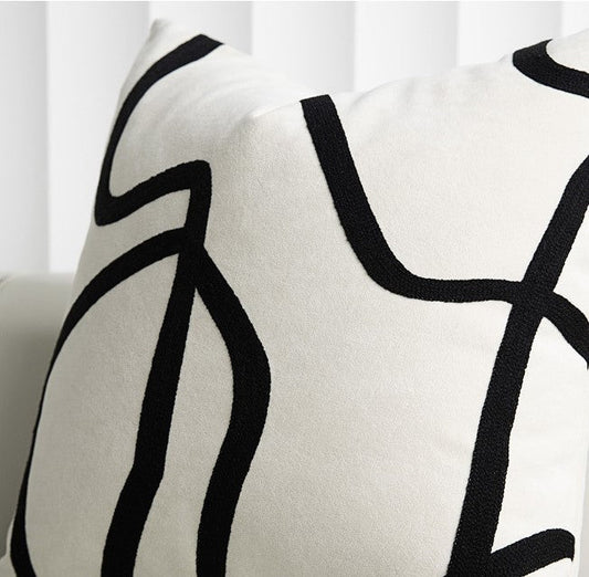 HKM-564883 Black and White Suede Abstract Geometric Line Waist Pillowcase for Sofa