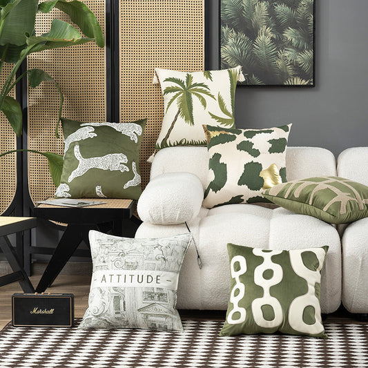 HKM-566867 Geometric Embroidery Square Pillow Cover - Modern Design in Circle Green and Various Patterns