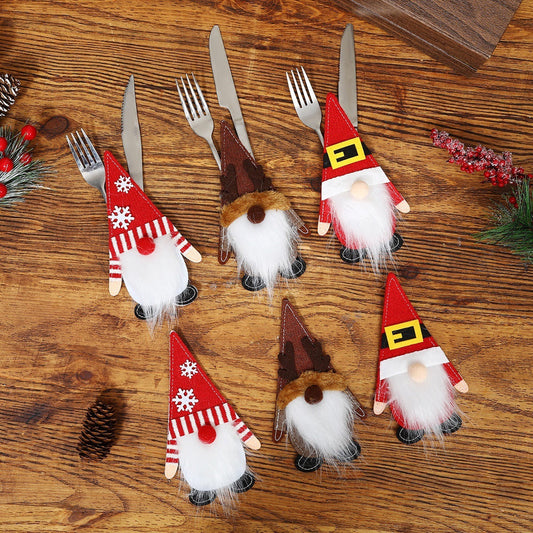 HKM-568019 Christmas-Themed Tableware Felt Covers with Antlers and Snowflake Design, 17.5 x 10 cm