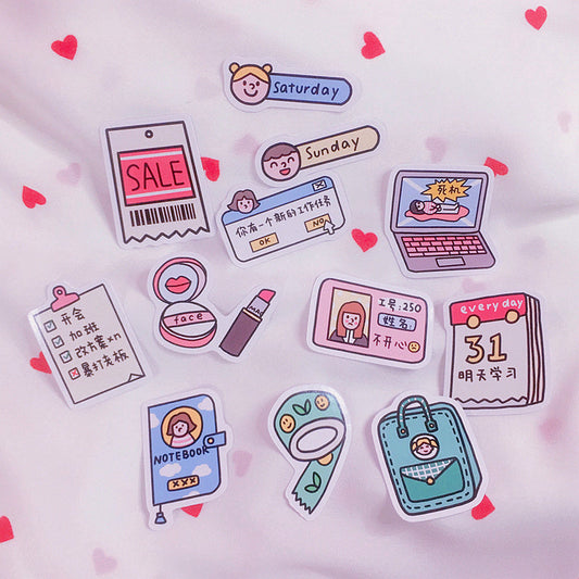 HKM-568979 Kawaii Girl Stickers Set - 24 Waterproof Removable Adhesive Stickers (4-4.5cm)