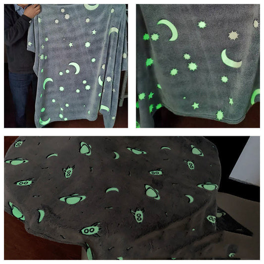 HKM-569363 Luminous Starry Sky Flannel Blanket for Children - Super Soft Coral Fleece, Glow-in-the-Dark Design