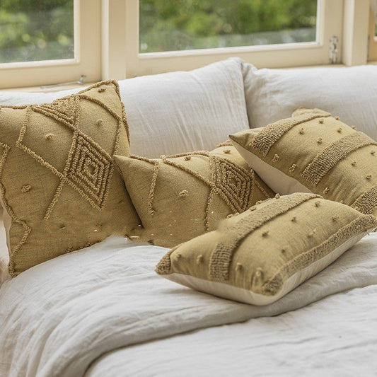 HKM-572627 Geometric Loop Velvet Cushion - Embroidered Decorative Pillow (45x45cm & 30x50cm)