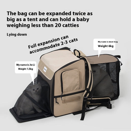 HKM-575123 Portable Pet Tent with Large Capacity - Breathable Nylon Backpack for Cats and Dogs - Maroon