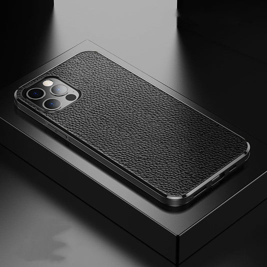 HKM-576211 Lychee Leather Texture TPU Mobile Phone Case for Apple Devices with Car Magnetic Soft Cover