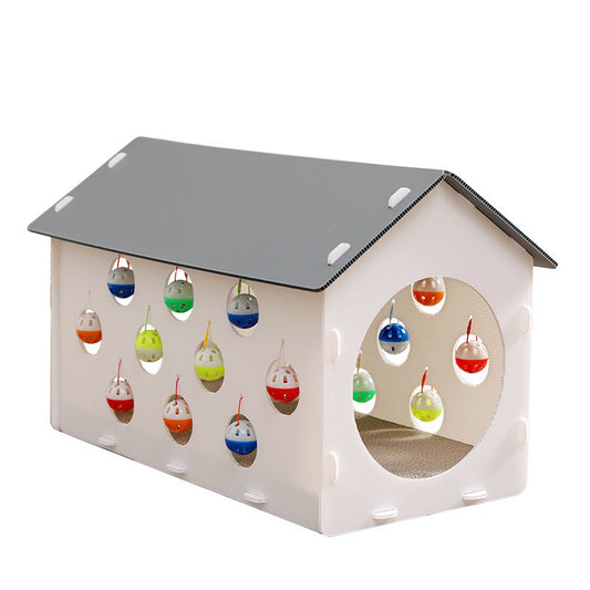 HKM-577107 Cat Scratch Board Nest with Integrated Bell Ball and Cat Tunnel