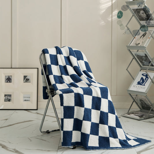 HKM-578579 Retro Plaid Half Velvet Chenille Wool Blanket, Sofa Cover - Multiple Sizes Available