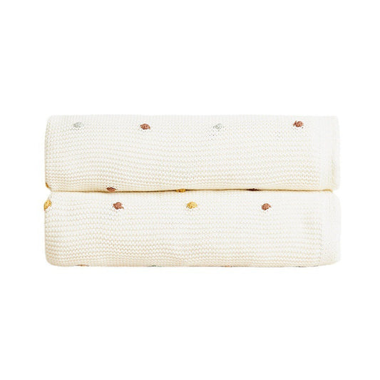 HKM-582867 Cotton Crocheted Air Conditioning Blanket in Spot Beige - Korean Style, All-Season Use