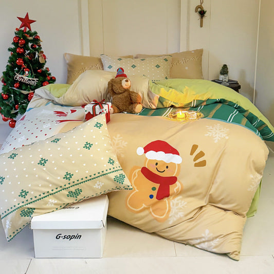 HKM-585171 Christmas-Themed Super Soft Washed Cotton 4-Piece Bedding Set