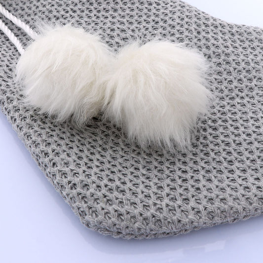 HKM-586451 Christmas Tree Gift Bag with Gray White Wool Socks and Pompon Pendant