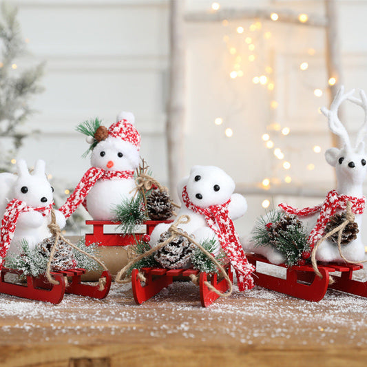 HKM-588755 Christmas-Themed Desktop Ornaments: Snowman, Elk, Polar Bear, Squirrel & Sled Decorations