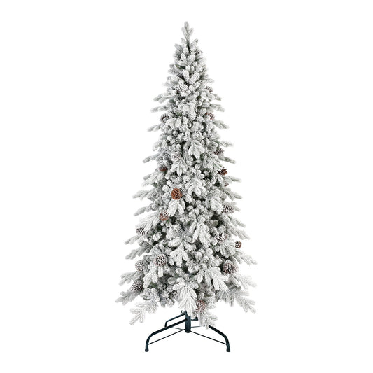HKM-590227 Flocked PE/PVC Christmas Tree - Available in 7.5ft, 8ft, and 9ft Heights with Pine Cones