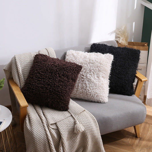 HKM-595667 Solid Color Straw Velvet Plush Pillow for Modern Decor - 45x45cm