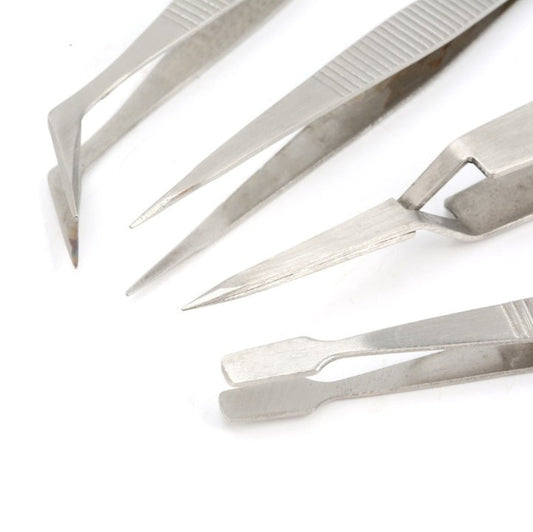 HKM-597203 Stainless Steel Precision Tweezers Set for Jewelry and Makeup - 4-Piece Tool Kit