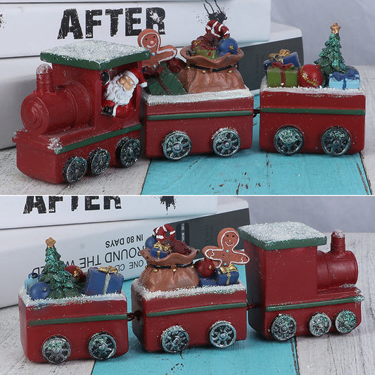HKM-598803 Ginger Cake Train Christmas Decoration with Small House – European Style Resin Craft