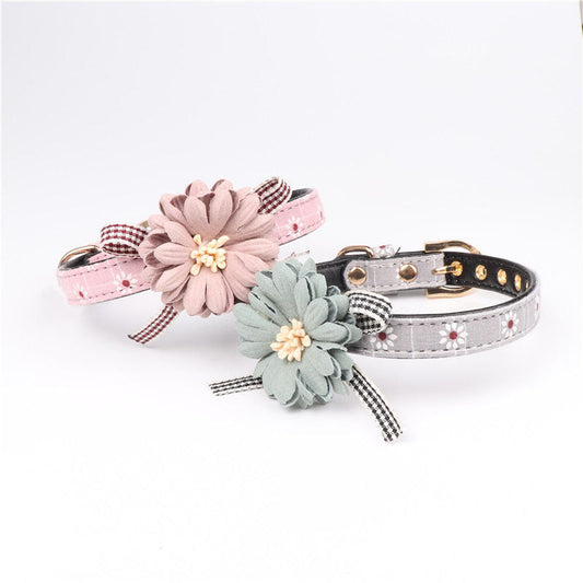 HKM-599827 Cute Floral PU Dog and Cat Collars - Adjustable Sizes XS to XL
