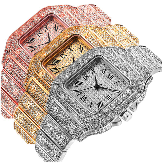 HKM-602643 Roman Scale Quartz Watch Set with Bracelet and Necklace - 3 Piece Luxury Fashion Ensemble