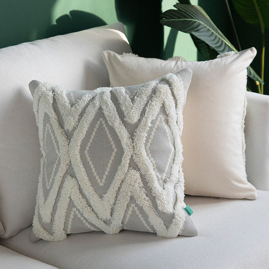 HKM-603411 Cotton Woven Cushion Cover with Tassels Geometric Design