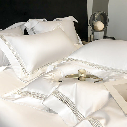 HKM-604435 Long-Staple Cotton Solid Color Fitted Sheet Duvet Cover Set - Available in Multiple Sizes