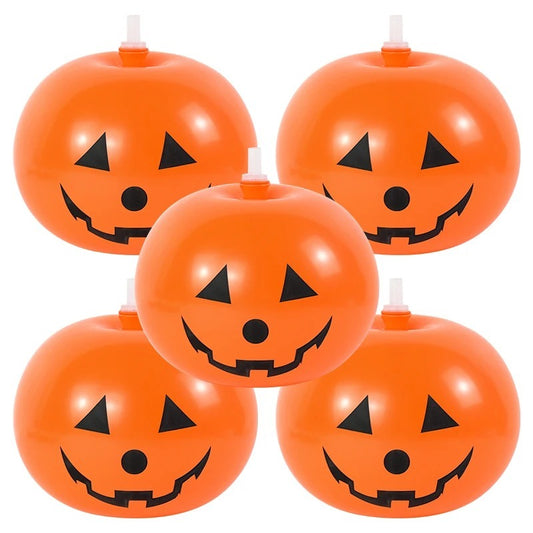 HKM-605715 Light-Up Pumpkin Balloon Set - 5 Illuminated Plastic Balloons for Halloween Decor