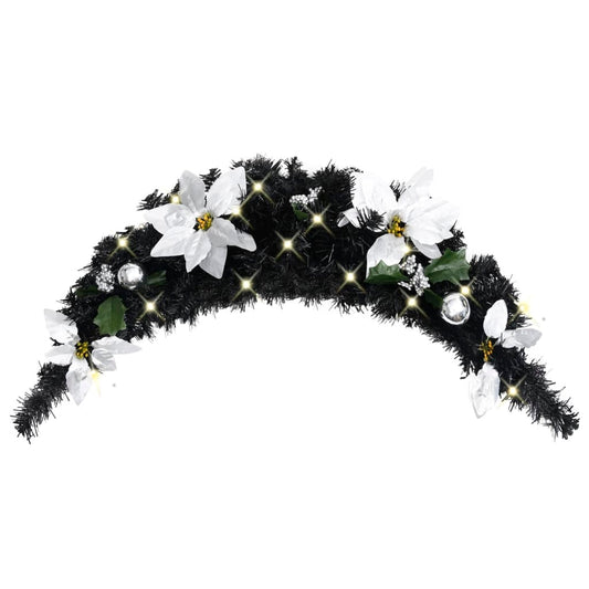 HKM-606547 Christmas LED Light Arch - 90 cm Black and Silver PVC Decoration for Indoor/Outdoor Use
