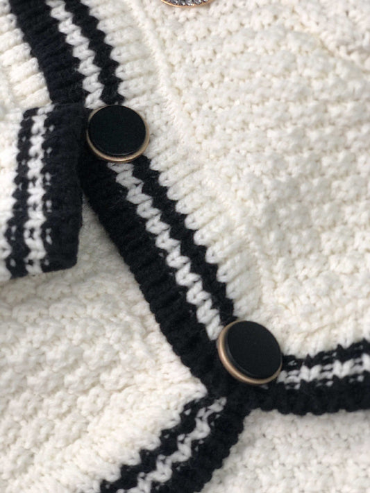 HKM-609619 Cozy Black and White Dog Sweater Cardigan for Small Breeds