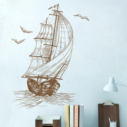 HKM-612115 Nautical Sailboat PVC Decorative Wall Sticker - 40x60cm