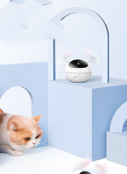 HKM-613779 Interactive Automatic Laser Cat Toy - Robot Design in White, Pink, Blue Colors - Engaging ABS Material for Playful Kittens