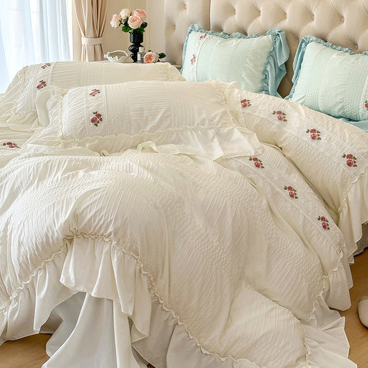 HKM-615955 Solid Color Washed Cotton Bed Sheet Set - Options for 1.5m and 1.8m Beds